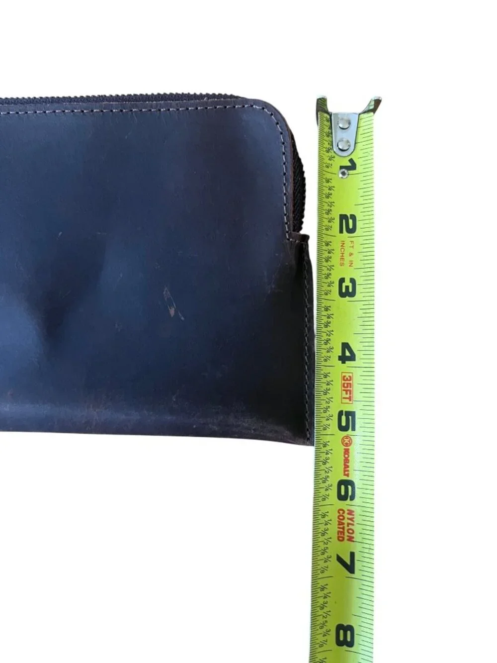 Brown leather clutch zipper with wristlet 5x9inch